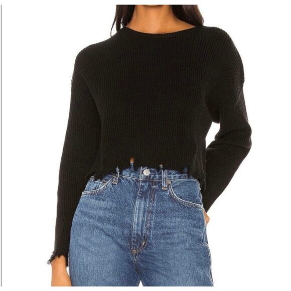 Lovers And Friends Arielle Sweater Knit Distressed Cropped Black Size Medium - Picture 2 of 10